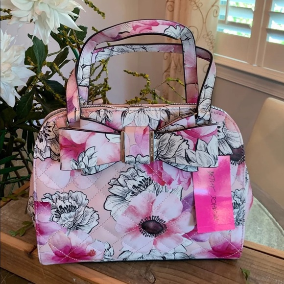 BETSEY JOHNSON PINK/WHITE/BLACK CROSSBODY SATCHEL - Picture 1 of 10